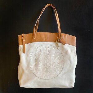 Coach Laura Signature Embossed Leather Tote Tan & Ivory